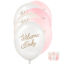 6 Motivballons - Ø 30 cm - Welcome Baby - Rosa Mix