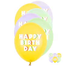 6 Motivballons - Ø 30 cm - Happy Birthday - Mix