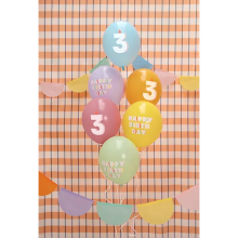 6 Motivballons - Ø 30 cm - Happy Birthday 3 - Mix