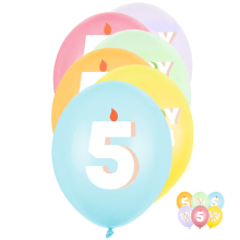 6 Motivballons - Ø 30 cm - Happy Birthday 5 - Mix