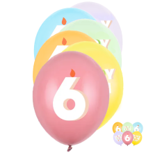 6 Motivballons - Ø 30 cm - Happy Birthday 6 - Mix