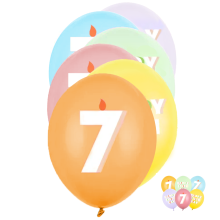 6 Motivballons - Ø 30 cm - Happy Birthday 7 - Mix