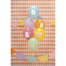 6 Motivballons - Ø 30 cm - Happy Birthday 8 - Mix