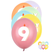 6 Motivballons - Ø 30 cm - Happy Birthday 9 - Mix