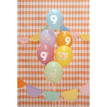 6 Motivballons - Ø 30 cm - Happy Birthday 9 - Mix