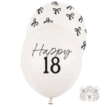 6 Motivballons - Ø 30 cm - Happy Birthday 18 - Pastell Off-White
