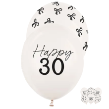 6 Motivballons - Ø 30 cm - Happy Birthday 30 - Pastell Off-White