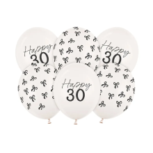 6 Motivballons - Ø 30 cm - Happy Birthday 30 - Pastell Off-White