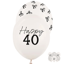 6 Motivballons - Ø 30 cm - Happy Birthday 40 - Pastell Off-White