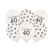 6 Motivballons - Ø 30 cm - Happy Birthday 40 - Pastell Off-White
