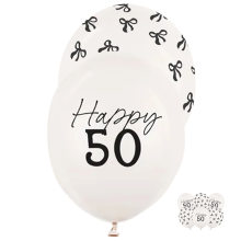 6 Motivballons - Ø 30 cm - Happy Birthday 50 - Pastell Off-White