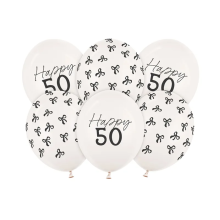6 Motivballons - Ø 30 cm - Happy Birthday 50 - Pastell Off-White