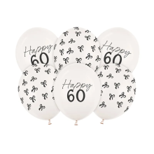 6 Motivballons - Ø 30 cm - Happy Birthday 60 - Pastell Off-White
