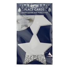 6 Place Cards - Star Shaped - Silver Glitter