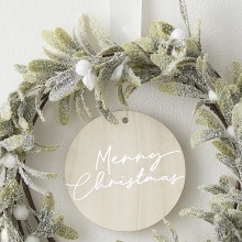 1 Wreath - Mistletoe with hanging Wooden Merry Christmas Disk
