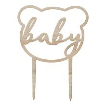 1 Cake Topper - Baby Bear Shaped - Wooden