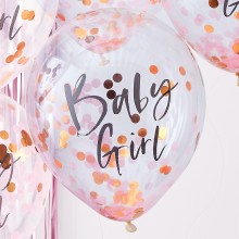 5 Balloons - Confetti Balloons - Baby Girl - Pink