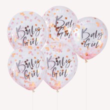 5 Balloons - Confetti Balloons - Baby Girl - Pink