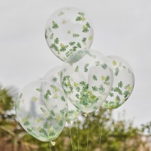 5 Eco Balloon Bundle - Jungle Leaf Confetti Filled Balloons