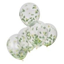 5 Eco Balloon Bundle - Jungle Leaf Confetti Filled Balloons