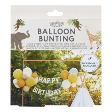 1 Bunting - Happy Birthday with Balloons - Green, Grey, Sand and Gold Chrome