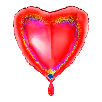 1 Balloon - Heart - Glitter Holographic Red