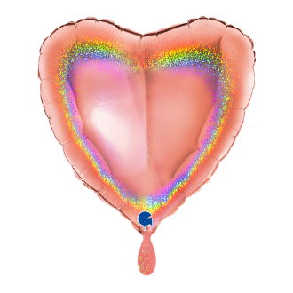 1 Balloon - Heart - Glitter Holographic Rose Gold