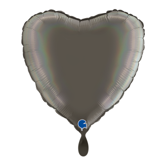 1 Balloon - Heart - Rainbow Holographic Platinum Grey
