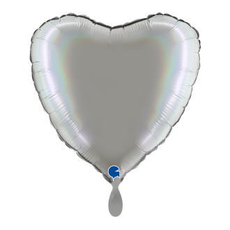 1 Balloon - Heart - Rainbow Holographic Platinum Pure