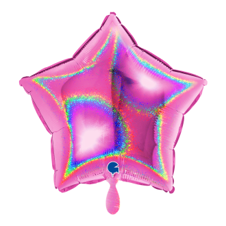 1 Balloon - Star - Glitter Holographic Fuxia