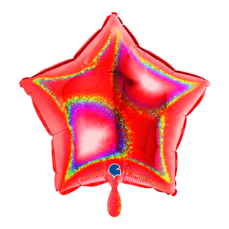 1 Balloon - Star - Glitter Holographic Red