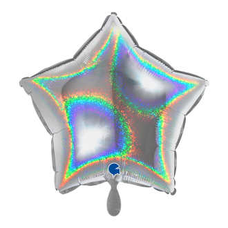 1 Balloon - Star - Glitter Holographic Silver