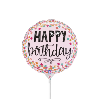 10 Miniballoons Airfilled - Pink Confetti Birthday (Unverpackt)