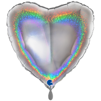 1 Balloon XXL - Heart - Glitter Holographic Silver