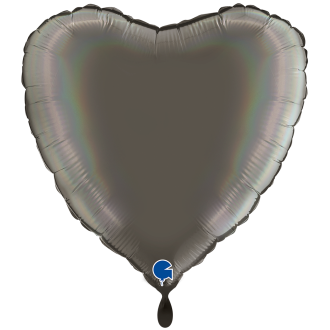 1 Balloon XXL - Heart - Rainbow Holographic Platinum Grey
