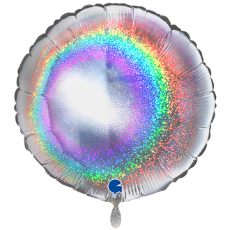 1 Balloon XXL - Round - Glitter Holographic Silver