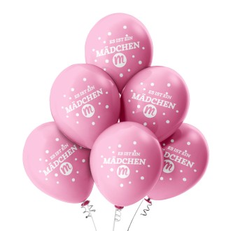 6 Luftballons Es ist ein Mädchen Punkte - Rosa