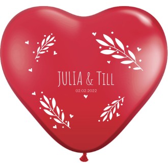 Herzballons bedrucken - Floral - "Namen & Datum" Ø 25 cm - Ballondruck -