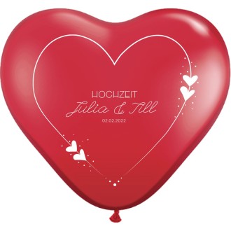 Herzballons bedrucken - Herzrahmen - "Namen & Datum" Ø 25 cm - Ballondruck -