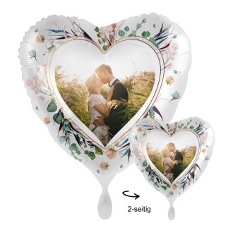 Folienballons Fotodruck 2-seitig - Herzballon Natur Rahmen Ø 45 cm
