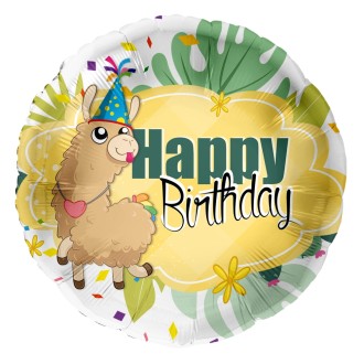 Folienballons Geburtstag - Happy Birthday (Lama) Ø 45 cm