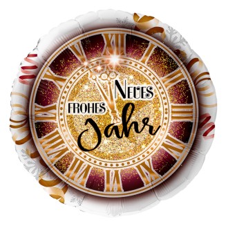 Folienballons Silvester - Frohes Neues Jahr - Uhr Ø 45 cm
