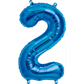 Folienballon Zahl - 2 - Blau 40 cm