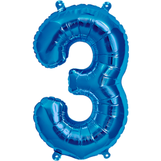 Folienballon Zahl - 3 - Blau 40 cm