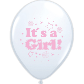 Luftballons Geburt: It`s a Girl (Mädchen) - Weiß Ø 30 cm