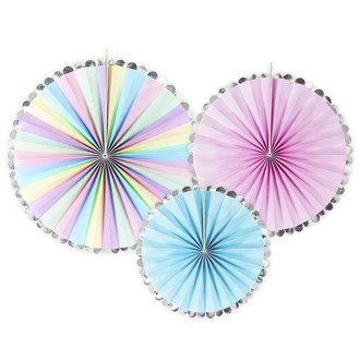 Dekofächer Einhorn Farbmischung - Bunt, Hellblau & Rosa - 3 Stück