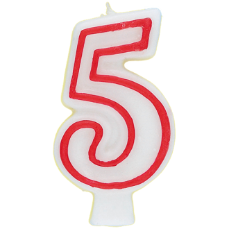 Zahlenkerze 5 - Rot / Weiß