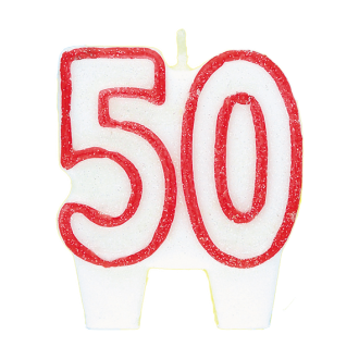 Zahlenkerze 50 - Rot / Weiß