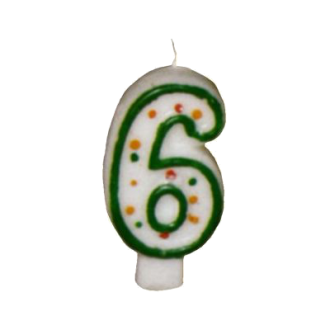 Zahlenkerze 6 - Bunt gemischt / Weiß