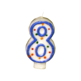 Zahlenkerze 8 - Bunt gemischt / Weiß